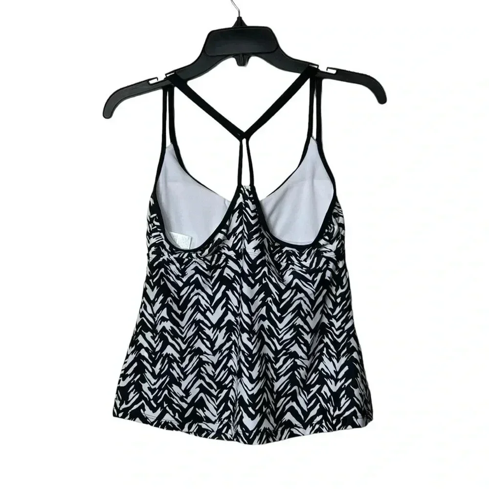 1712. KONA SOL SPAGHETTI STRAP TANKINI SWIMSUIT TOP SIZE SMALL BLACK/WHITE COLOR
